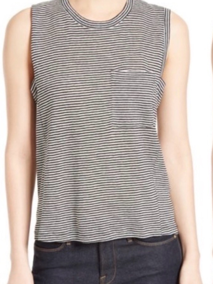 A.L.C Striped 100% Linen Tank Top Sleeveless Top Size Medium